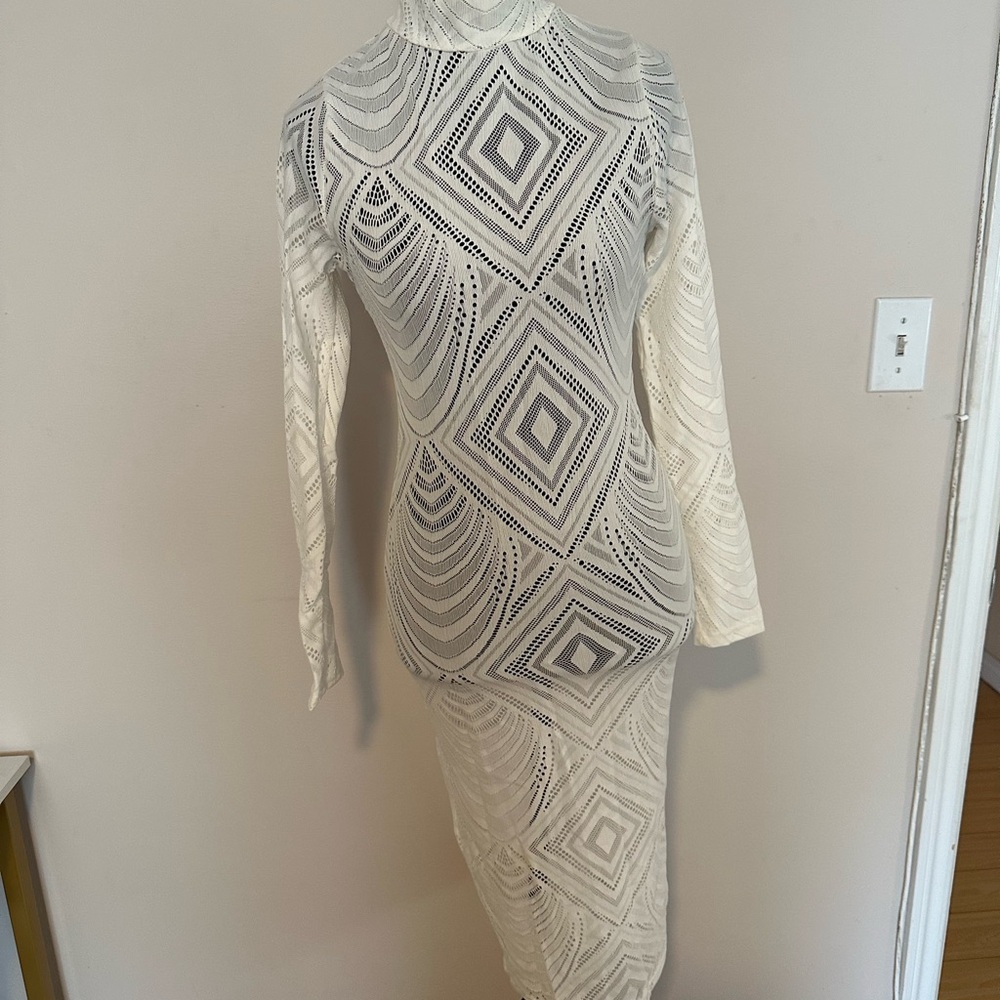 Naked Wardrobe White Geometric Long Sleeve Dress